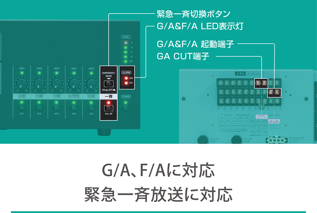 G/A、F/Aに対応 緊急一斉放送に対応